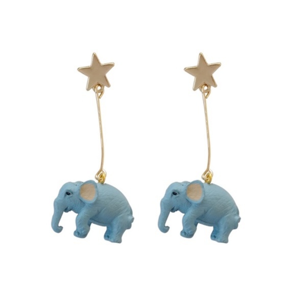 ❤️HP❤️New!Lucky Blue Elephant Dangle Earrings Gold - Picture 2 of 2